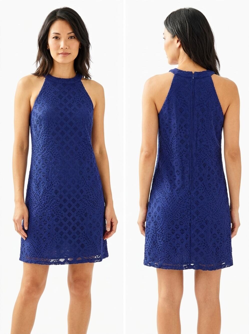 Lilly Pulitzer Blue Lace Halter Neck Shift Dress Women Size S